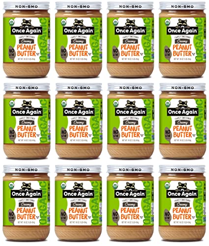 Once Again Organic Creamy Peanut Butter, 16Oz - American Classic, No Stir - Lightly Sweetened & Salted - Usda Organic, Gluten Free Certified, Vegan, Kosher - Glass Jar - Case Of 12 #TOP20