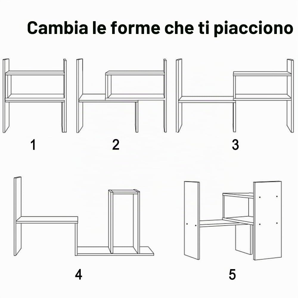 Mensola da scrivania in legno, piccola libreria, bianca, organizer da scrivania, regolabile, per ufficio, cucina (bianco)
