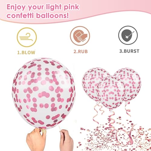 Image of Pink Balloons Hot Pink Balloons, 50pcs Light Pink Metallic Chrome Dark Pink Confetti Latex Party Balloons for Girls Women Birthday Bridal Shower Wedding Princess Party Decorations