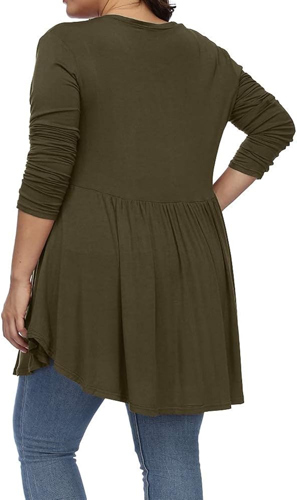 ALLEGRACE Women's Plus Size Henley V Neck Button Tunic Tops Long sleeve Swing Flowy Shirts at  Women’s Clothing store