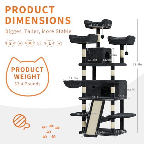 Árbol para gatos multi-nivel de 68.5 in para interiores miniatura 7