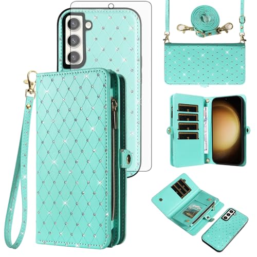 Coque Samsung S23 Plus anti-chute étui portefeuille zippé avec sangle
