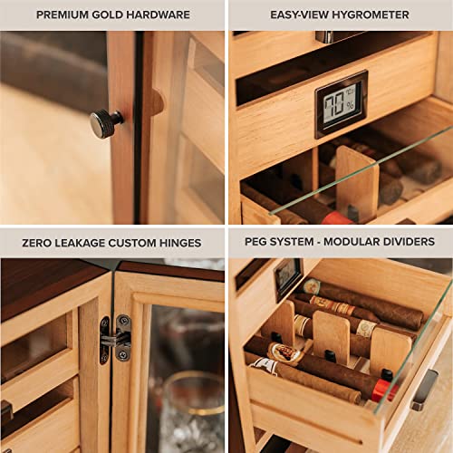 Case Elegance Luca Cabinet Humidor With Thick Cedar, Easy Humidification System, Accurate Digital Hygrometer - Brown #TOP2