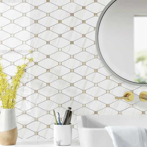 STICKGOO 10 Sheets Peel and Stick Backsplash, Polished Dolomite PVC Mixed Metal Gold Kitchen Backsplash, Stick on Backsplash Wall Tiles for Kitchen, Bathroom, RV - Image 5