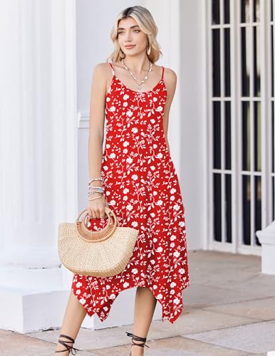 Image of Zeagoo Women Summer Midi Dresses 2026 Hawaiian Bohemian Beach Cover Up Sundress Spaghetti Strap Casual Dress with Pockets