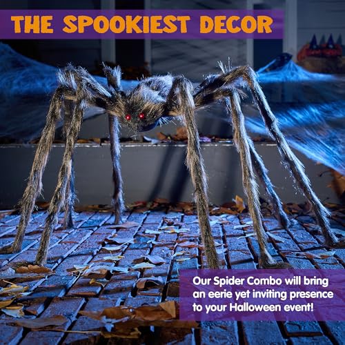 Image of JOYIN 5ft Halloween Spider Outdoor Decorations, Scary Giant Large Spider Props for Halloween Outside Decor, Indoor Party Supplies and Yard Lawn Decoration, Brown