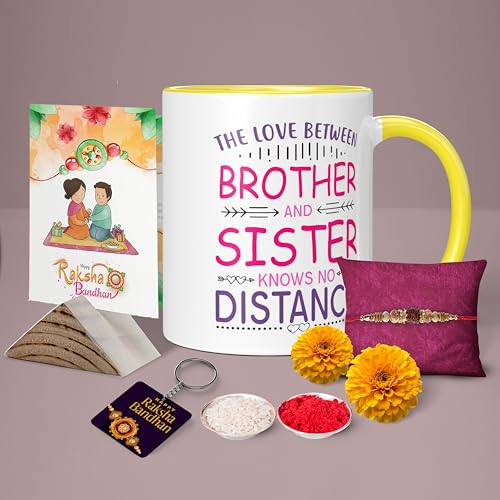 Image of Raksha Bandhan Gifts Printed Mug with Keychain Best Rakhi Combo Gift for Brother & Sister Rakshabandhan Return Gifts for Sister White 350ml Coffee Mug(Pack of 5)(Combo Set)(RMCKRCG306)