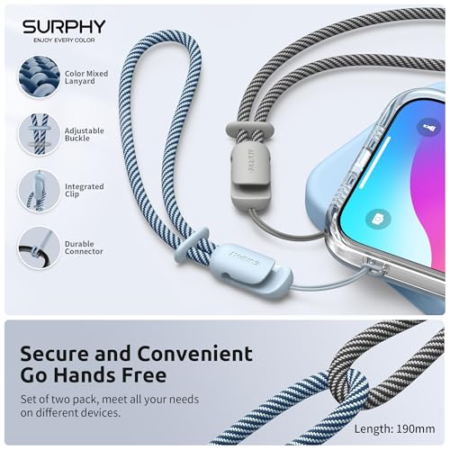 Image of SURPHY 2 Pack Phone Lanyard, Phone Wrist Strap for Case, Camera Wrist Strap | Ultra-Light 2-Color Braided Phone Strap, Cellphone Charm Strap, Anti-Lost Wrist Lanyard for Women and Men, Cloud Blue Gray