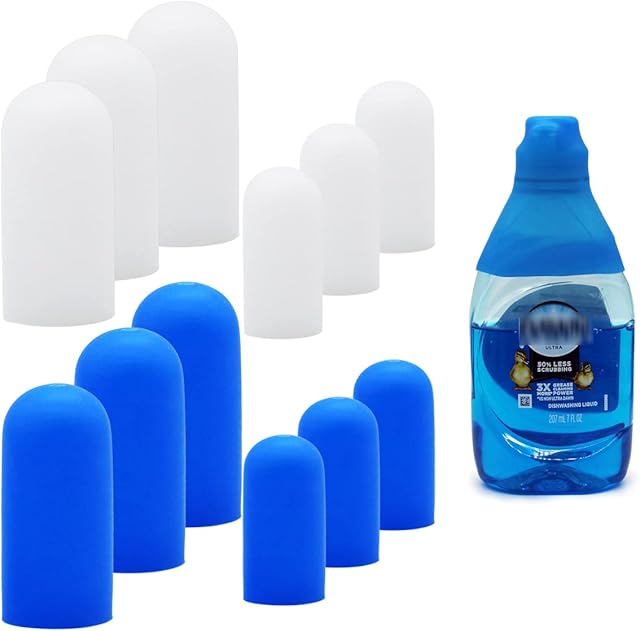 12Pack Leak Proof Sleeves for Travel Container, Elastic Silicone Travel Toiletries Leak Proof Cover Fits Most Size Bottles in Luggage Reusable Accessory for Travel - 2 sizes, Blue White