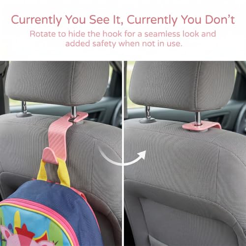 Image of 4PCS Car Seat Headrest Hooks, Auto Back Seat Hanger Holder, Durable Stylish Vehicle Organizer Universal Car Interior Accessories, Storage Hooks for Purses, Bags, Clothes (Carbon Fiber /Pink)