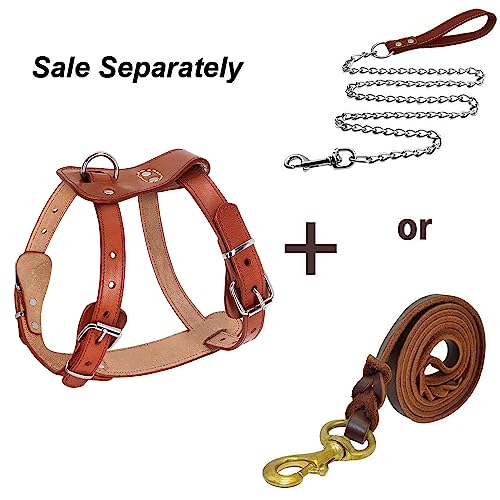 Beirui Hundegeschirr aus echtem Leder, kein Entkommen für kleine und mittelgroße Hunde, Haustiertraining, Spazierengehen, leicht verstellbar, Stabiler Gurt, Brustumfang für 48,3–63,5 cm, Braun