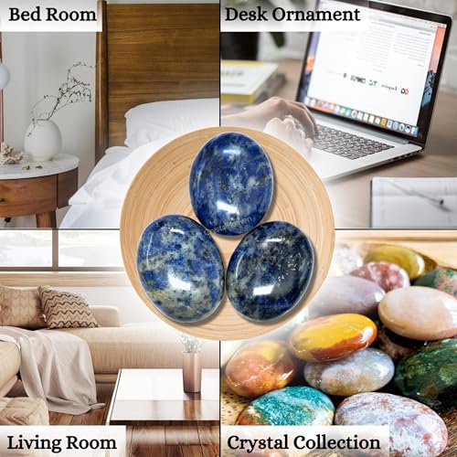 Image of Certified Sodalite Crystal Palm Pebbles Stones for Anxiety Stress Relief Massage - AAA Grade Original Healing Gemstone Agate Palm Stone for Yoga Meditation Spiritual Reiki Feng Shui