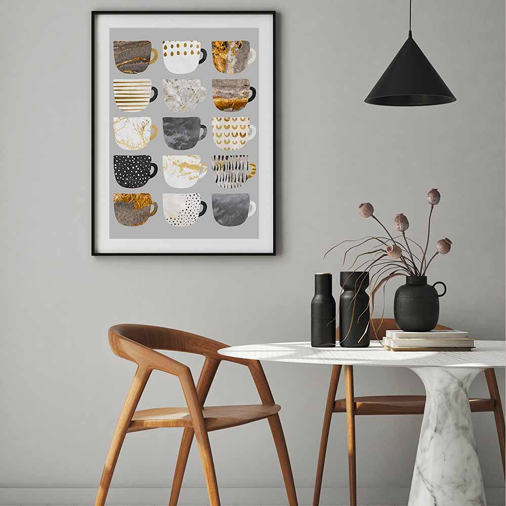 Declea Home Decor Póster con marco efecto mármol, ideal para la cocina, tazas – Imagen de alta calidad para decoración del hogar, restaurante, bar, pub y tiendas – Impresiones para decoración