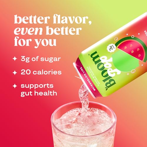 Image of Bloom Pop Prebiotic Soda, Gut Health Support, Watermelon Lime, 12 Pack | Watermelon lime flavor with clinically backed prebiotics for gut health, metabolism support and soda satisfaction.