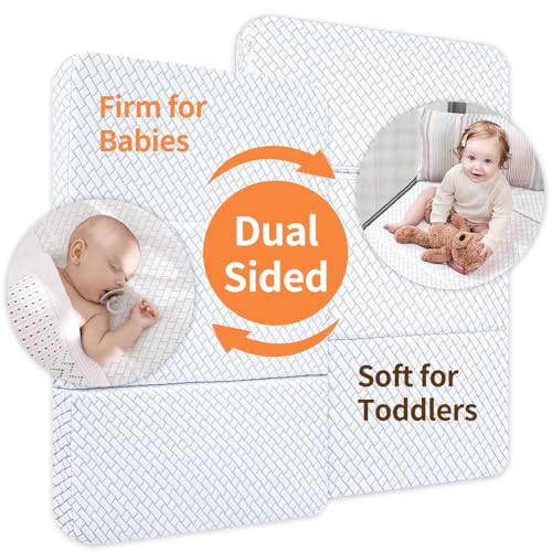 Image of Pack N Play Mattress,High Density Soft&Foam Memory Foam Trifold Pack and Play Mattresses,Portable with Removable Cover,Travel Bag