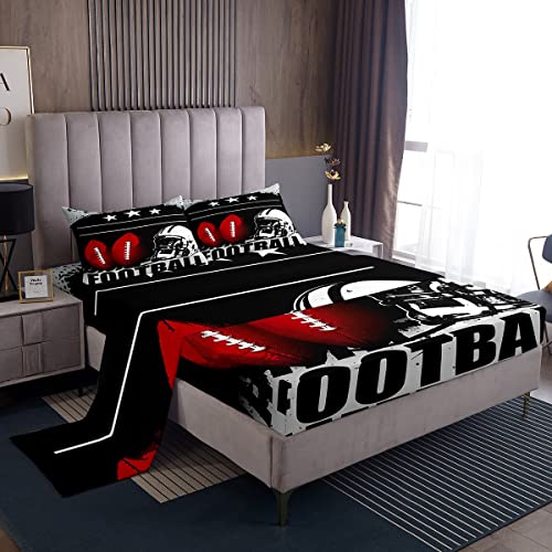 Football Bed Sheets Sports Bedding Sheet Soccer Ball Black White Red Bedding Set for Boys Girls Children Teens Bedroom Decor 3D America Football Print Bed Sheet Set Twin Size With 1 Pillow C