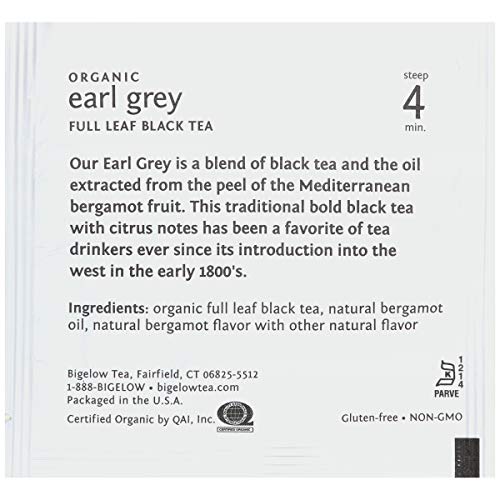Steep Café Organic Earl Grey Black Tea, 50 Bags Per Box, Single Source, Premium Whole Leaf Teas In A Sachet Pyramid Bag, Individually Wrapped In A Foil Pouch, Hot Or Iced, By Bigelow Tea #TOP1