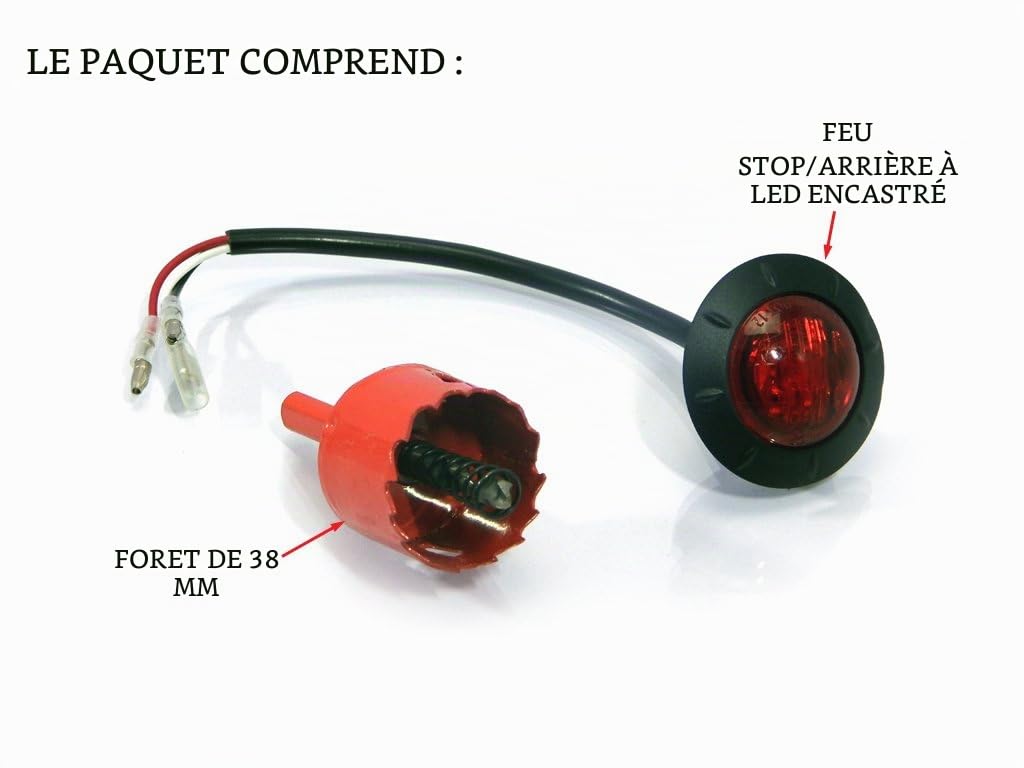 Rond Moto LED Feu Rouge Feu Arrière - 2" 50mm pour Garde-Boue Arrière - Encastré pour Cafe Racer Street Scrambler Projet