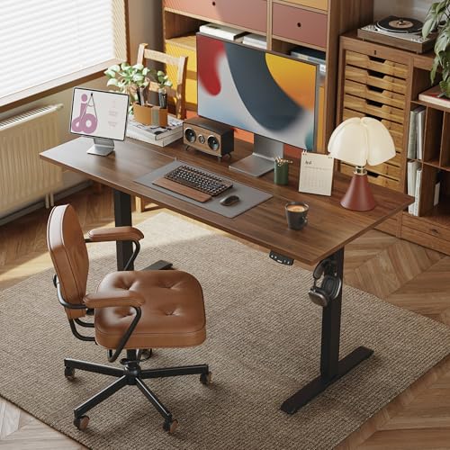Image of Agilestic Electric Standing Desk, 63 x 24 Inches Height Adjustable Desk, Sit Stand up for Work Office Home, Ergonomic Rising Computer Table with Memory Preset, Dark Walnut