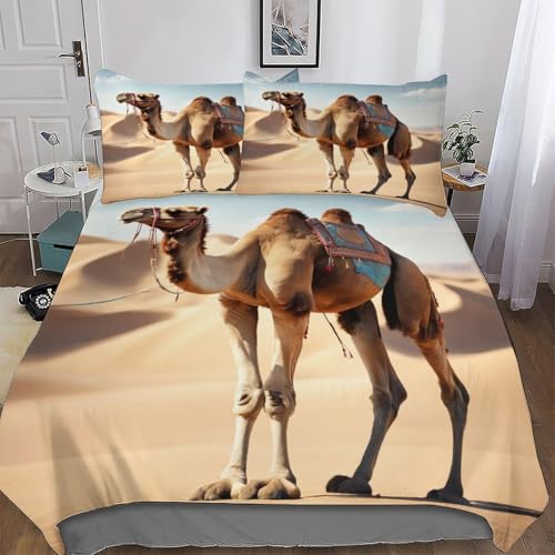 HHXXXHH Camel Duvet Cover 3 Piece Soft Microfiber Quilt Cover Bedding Sets with Pillowcases for Kids Adult Comforter Cover Double (200x200cm)