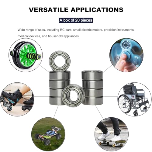 Image of 20 PCS R188ZZ Deep Groove Ball Bearings - 1 /4 Inch x 1 /2 Inch x 3 /16 Inch - Both Sides Metal Shielded Chrome Steel Bearings for Small Mechanical Equipment (R188-ZZ)