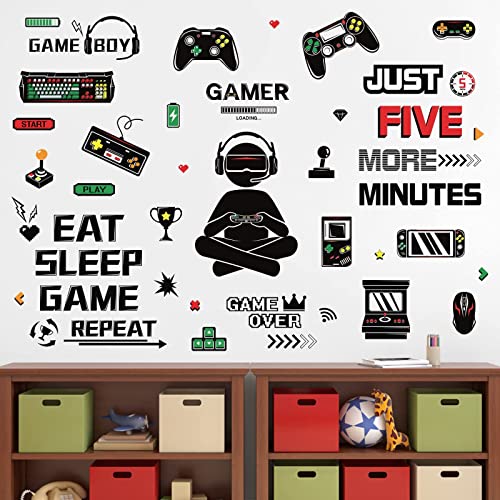 87 PCS Gamer Room Decor, Boys Room Decor, Gaming Wall Decals Playroom Decor, Video Game Room Decor Wall Art for Kids Teens Men Gamer Bedroom Living Room