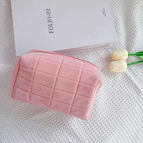 LARDROK Fuzzy Makeup Bag Soft Cosmetic Bag Multi-Functional Travel Bags for Women Pouch Cute Aesthetic Makeup Brushes Storage Bag for Girls Toiletry Bag Beigewhite-fluffy - Image 4
