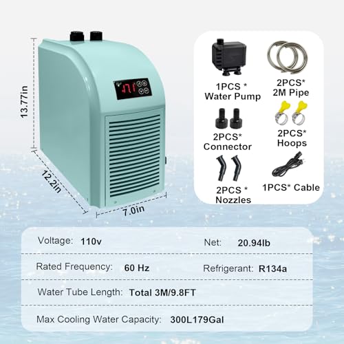 Image of MINI 79 Gallon Aquarium Chiller, Fish Tank Chiller,1 /3 HP Active Aqua Chiller for Axolotl, Aquarium Cooler with LED Display, Pipe, Water Pump