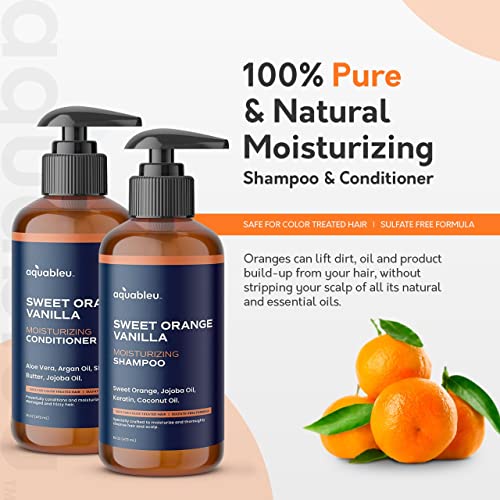 Aquableu Sweet Orange Vanilla Shampoo & Conditioner Set – Natural Moisturizing, For Dry & Damaged Hair – Sulfate & Paraben Free – For Colour Treated Hair – 16Oz #TOP6