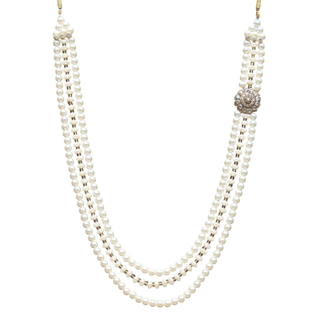 Handmade Pearl Stone & Studded AD(American Diamond) Necklace Jewellery For Men/Groom For Wedding(Dhula Mala/Kantha Haar) Or Special Occasions (7949)-image-29