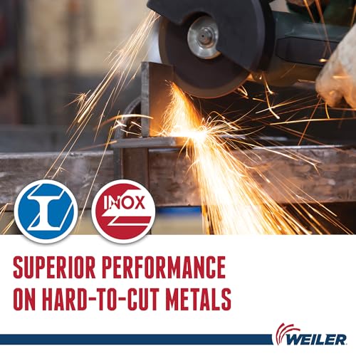 Image of Weiler 58300 4-1 /2 Inch Cutting Wheel, Tiger Ceramic Stainless Steel Superior Life & Cut Contaminant Free Max Performance Cutting, .045 inch CER60S Type 1 7 /8 inch Arbor, Pack of 25