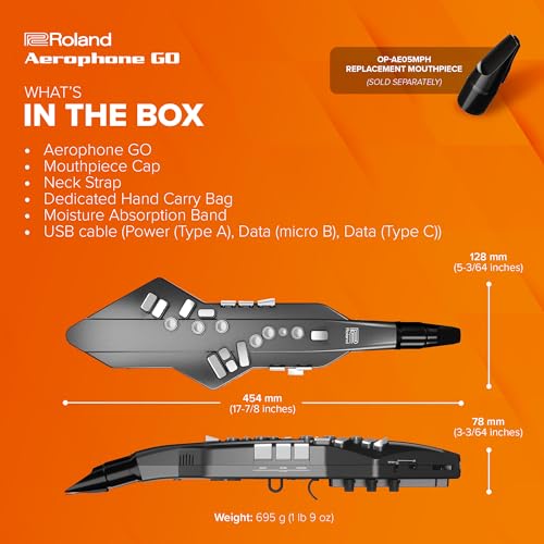 Image of Roland AE-05 Aerophone GO | Compact Digital Wind Instrument | Advanced Control & Playability | 11 High-Quality Onboard Tones | Built-in Speaker | Headphone Connectivity | Bluetooth Enabled | 11 Onboard Tones, Built-in Speaker, Headphone Output, Bluetooth Audio and Midi, USB-Midi, Battery or USB Power