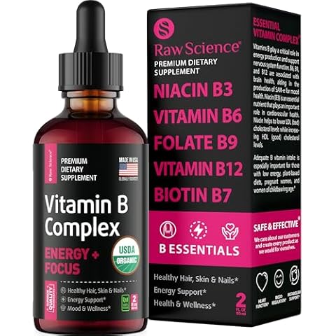 Vitamin B Complex Liquid - Energy Vitamins for Women & Men - B2 Riboflavin, B3 Niacin, B6, Biotin, B9 Folic Acid, B12 Supplements - Vegan B Complex for Hair Skin Nails, Vit B Sublingual Drops, 2oz Cover
