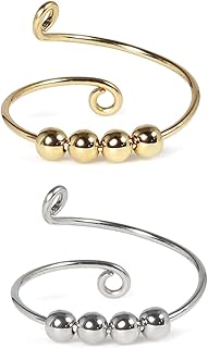Fidget Spinner Zappelring Ringe, Fingerring öffnen Single Coil Spiral Perlen Drehen frei verstellbaren Strickring für Dame...