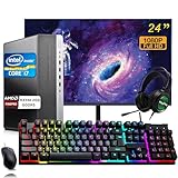 HP Gaming Desktop Computer PC Elitedesk 800 G3 SFF, Core i7-6700 3.4GHz, AMD RX550 2GB, 32GB RAM, 512GB SSD, New 24' FHD Monitor, RGB Keyboard, Mouse, Headset, WiFi, Windows10 Pro (Renewed)