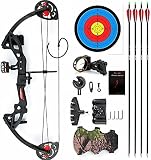 Youth Compound Bow and Arrow Set for Women/Beginner/Teenagers,with 4pcs Carbon Arrows Archery Right/