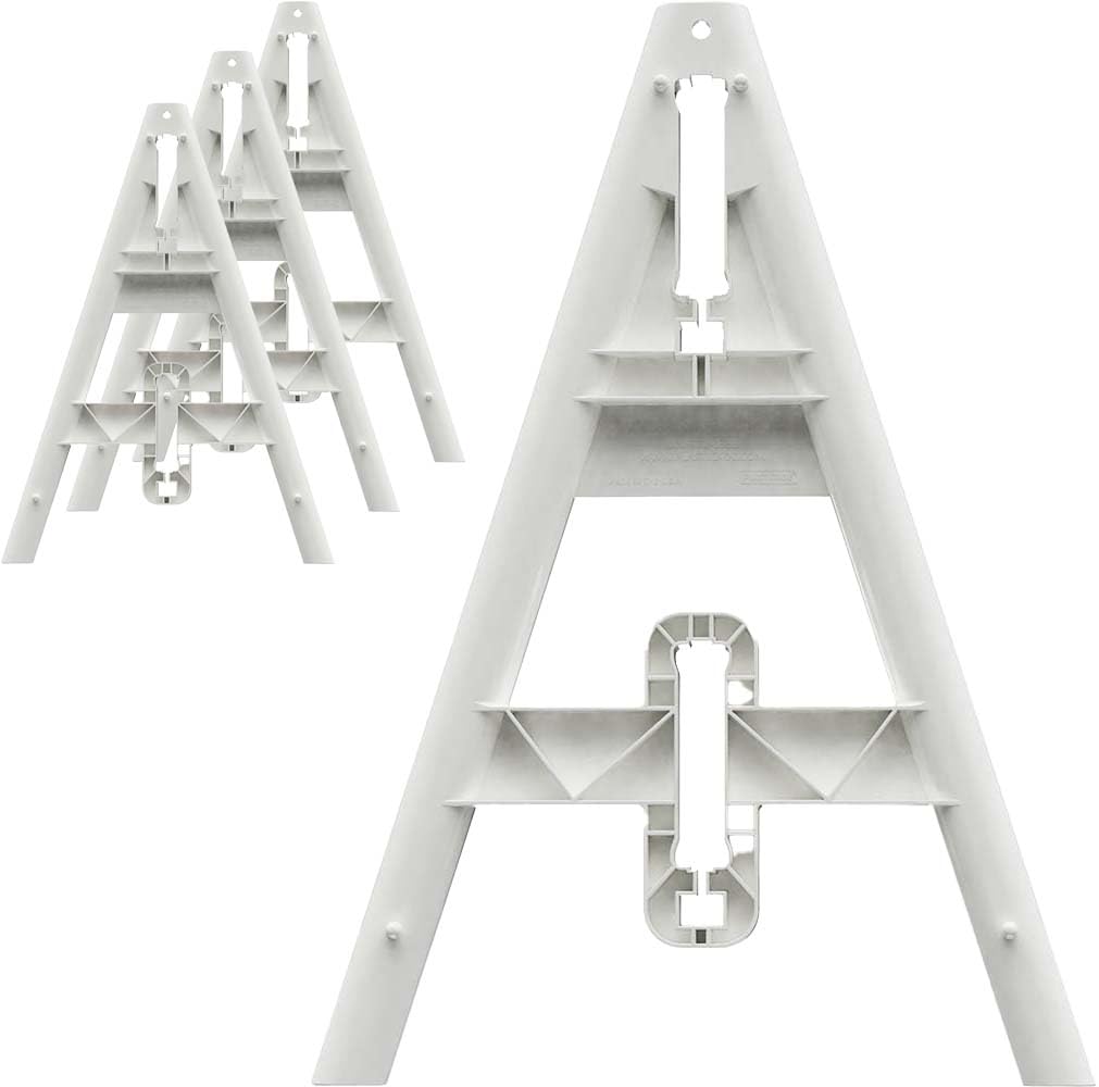 PlasticadeOmni A-Frame Traffic Barricade Legs, Durable High-Density Polyethylene Frame for Traffic Safety Barriers, Signs and Boards, Easy Set-Up and Storage with Stacking Lugs, White, 4 Pack