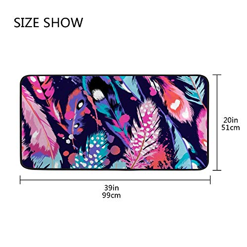 Tapis de cuisine rectangulaire lavable polyester antidérapant plumes - 5