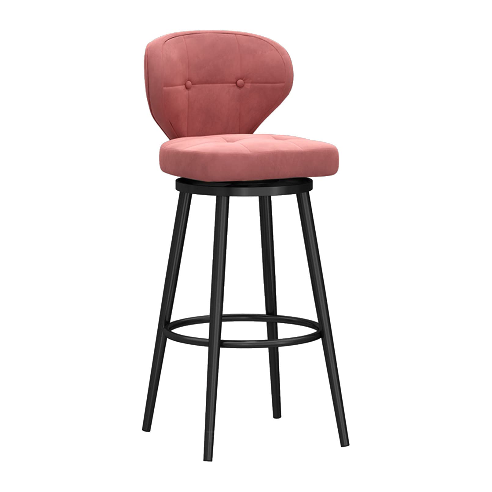 LUUYYI Moderno sgabello da bar girevole in velluto bianco con schienale basso e gambe in metallo nero, altezza da banco, sedia da cucina per la colazione a casa, set da 1 (rosa, 1 pezzo)