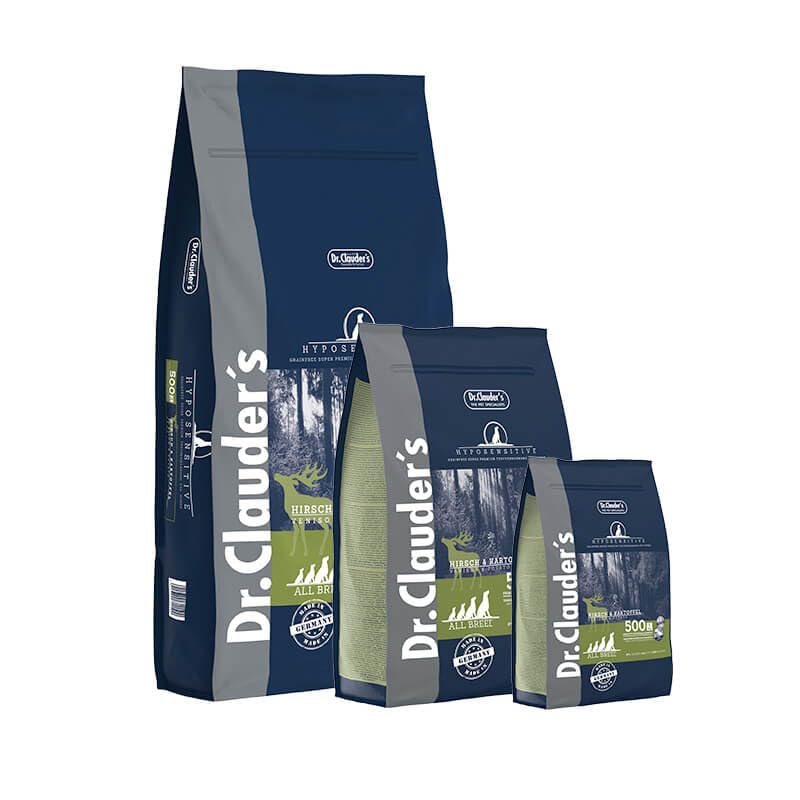 DR.CLAUDER'S - Hyposensitive | Trockenfutter mit Singleprotein für Sensible, ausgewachsene Hunde. Getreide- und glutenfreies Alleinfuttermittel im Beutel | 350g Hirsch&Kartoffel