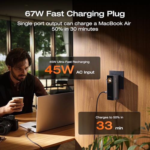 Image of EF ECOFLOW RAPID Pro Power Bank with 67W Wall Plug, 10,000mAh 3-in-1 Portable Charger with Built-in USB-C Cable, 45W Fast Recharging, Travel Essentials for iPhone 17 /16 Series, Galaxy, Laptops, and More