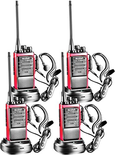 Arcshell Rechargeable Long Range Two-Way Radios with Earpiece 4 Pack Walkie Talkies Li-ion Battery and Charger Included