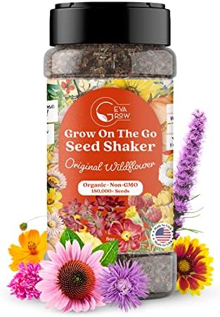 Bulk Wildflower Seed Mix – Annual Wildflower Seed Shaker by GevaGrow | Bulk 180,000+ Seeds Shaker | 23 Variety Flower Seeds for Planting in Pots & Outdoor Gardens | No Messy Bags or Packets | 8 Ounce