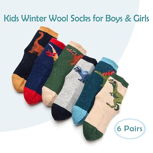 Moon Tree Boys Wool Socks Kids Winter Warm Socks Thick Thermal Crew Socks for Girls 6 Pack2