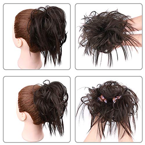 Hmd Tousled Updo Messy Bun Hair Piece Hair Extension Ponytail With Elastic Rubber Band Updo Extensions Hairpiece Synthetic Hair Extensions Scrunchies Ponytail Hairpieces For Women(Tousled Updo Bun, Dark Brown) #TOP3