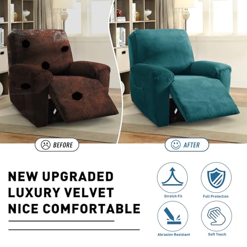 Image of ZNSAYOTX 2026 Velvet Oversized Recliner Cover 3-Piece, Luxury Plush Recliner Chair Cover with Elastic Band & Ties Stay in Place, Stretch Reclining Slipcover for Lazy Boy Soft Washable (Blackish Green)