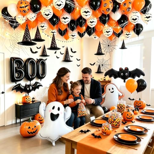 Halloween Balloon Arch with Bat Ghost Boo Foil Balloons 3D Bats Spider Web - image 6