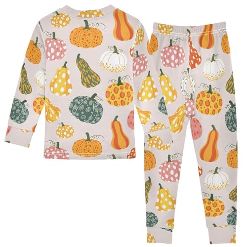 Pajama Sets Long Sleeve Colorful Pumpkins and Autumn Pattern Soft Comfy Sleepwear 2 Piece PJS 3-8T3