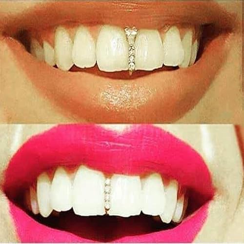 Miniatura 2 de Retzjorv 2 piezas chapadas en oro de 18 quilates Hip Hop Teeth Grillz Caps Iced Out CZ Gap Grillz de un solo diente para tus dientes Grillz Set para