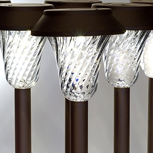 Enchanted Spaces Bronze Solar Path Light, Set of 6, with Glass Lens, Metal Ground Stake, and Extra-Bright LED for Garden, Lawn, Patio, Yard, Walkway, Driveway